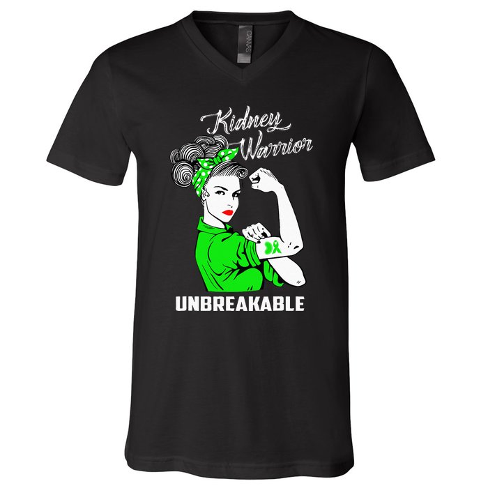 Kidney Warrior Unbreakable Kidney Awareness Gift V-Neck T-Shirt