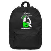 Kidney Warrior Unbreakable Kidney Awareness Gift 16 in Basic Backpack
