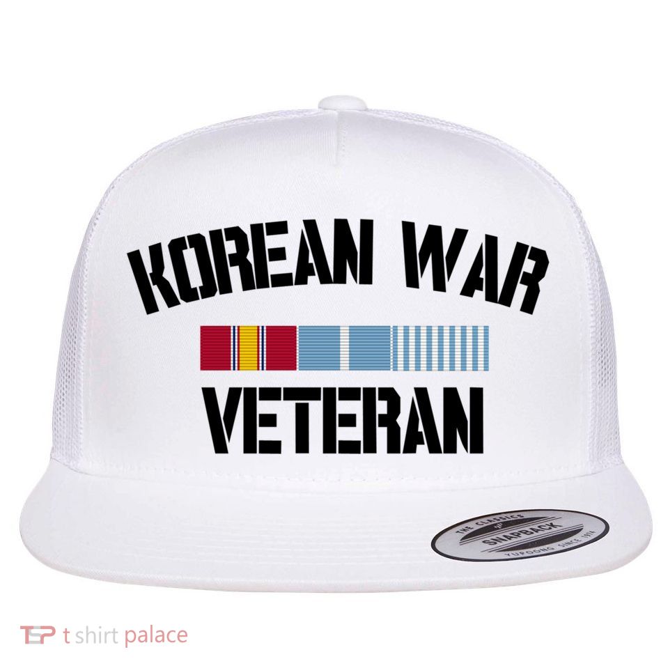 Korean War Veteran Pride Korea Service Ribbon Gift Flat Bill Trucker Hat