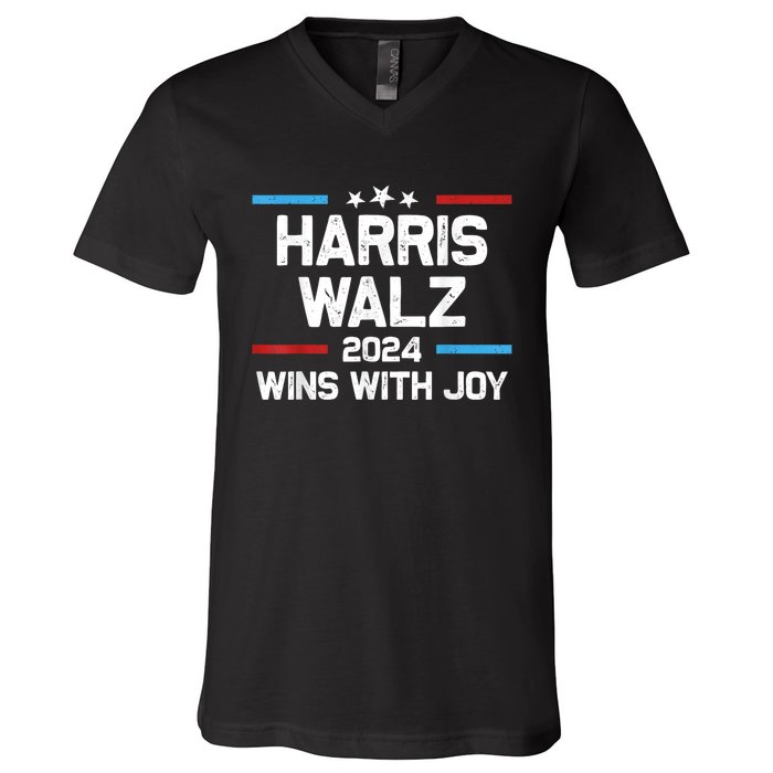 Kamala Wins With Joy Harris Waltz 2024 President Election V-Neck T-Shirt