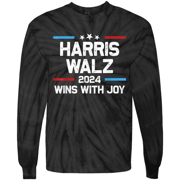 Kamala Wins With Joy Harris Waltz 2024 President Election Tie-Dye Long Sleeve Shirt