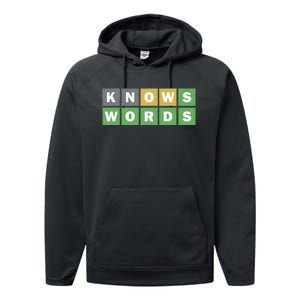 Knows Words Word Guessing Game Guess The Word Game Performance Fleece Hoodie