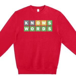 Knows Words Word Guessing Game Guess The Word Game Premium Crewneck Sweatshirt