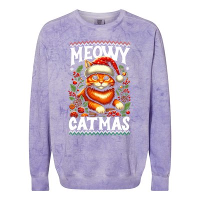 Kitten Xmas Ugly Meowy Catmas Cat Santa Christmas Colorblast Crewneck Sweatshirt