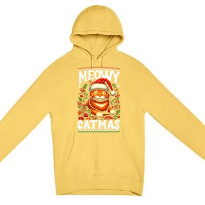 Kitten Xmas Ugly Meowy Catmas Cat Santa Christmas Premium Pullover Hoodie