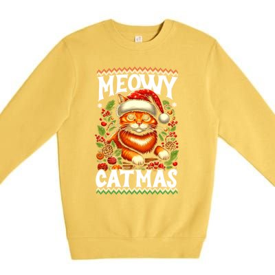 Kitten Xmas Ugly Meowy Catmas Cat Santa Christmas Premium Crewneck Sweatshirt