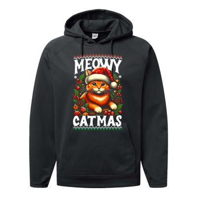 Kitten Xmas Ugly Meowy Catmas Cat Santa Christmas Performance Fleece Hoodie