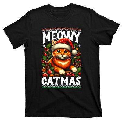 Kitten Xmas Ugly Meowy Catmas Cat Santa Christmas T-Shirt