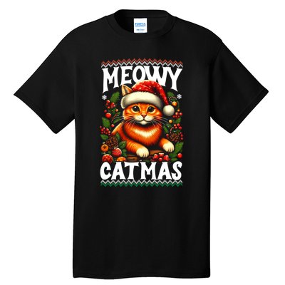 Kitten Xmas Ugly Meowy Catmas Cat Santa Christmas Tall T-Shirt