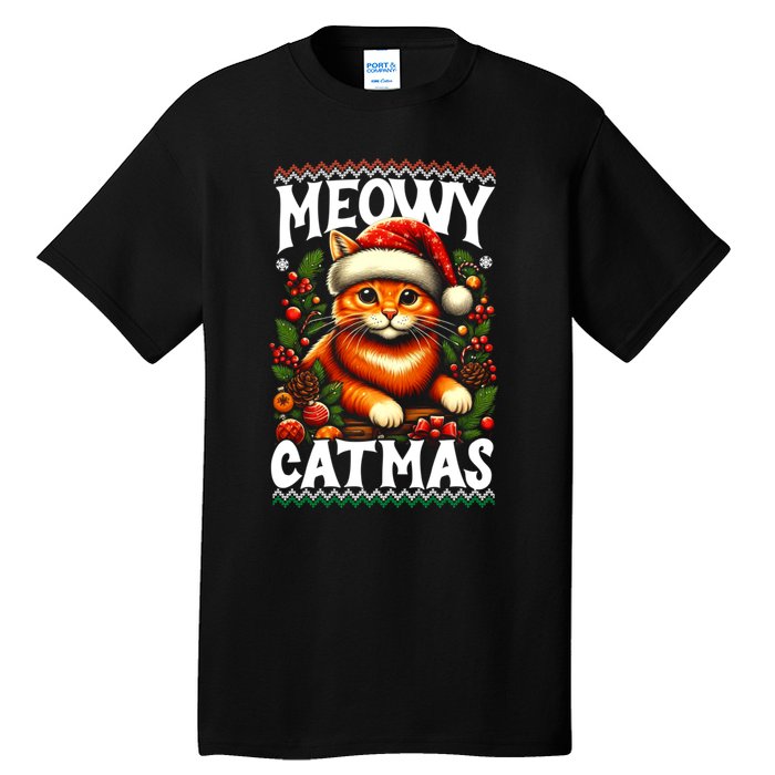 Kitten Xmas Ugly Meowy Catmas Cat Santa Christmas Tall T-Shirt