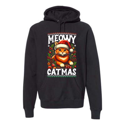 Kitten Xmas Ugly Meowy Catmas Cat Santa Christmas Premium Hoodie