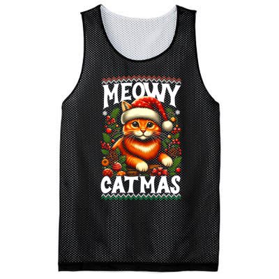 Kitten Xmas Ugly Meowy Catmas Cat Santa Christmas Mesh Reversible Basketball Jersey Tank