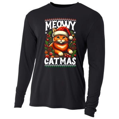 Kitten Xmas Ugly Meowy Catmas Cat Santa Christmas Cooling Performance Long Sleeve Crew