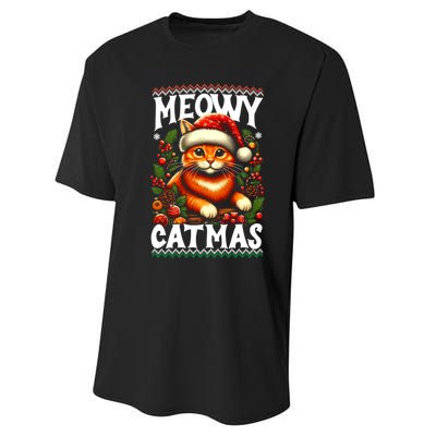 Kitten Xmas Ugly Meowy Catmas Cat Santa Christmas Performance Sprint T-Shirt