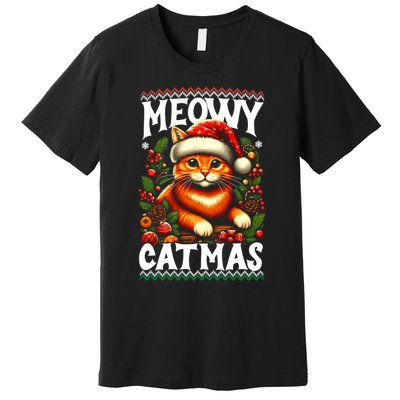 Kitten Xmas Ugly Meowy Catmas Cat Santa Christmas Premium T-Shirt