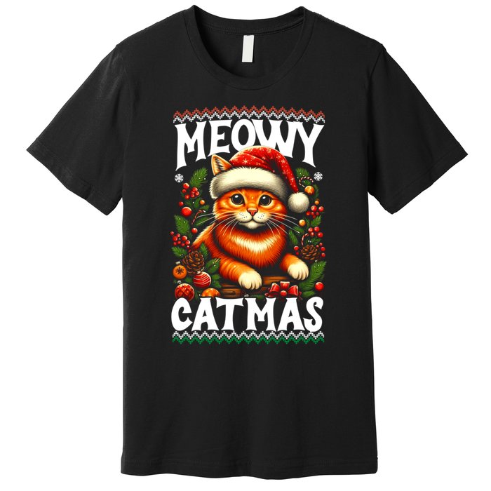 Kitten Xmas Ugly Meowy Catmas Cat Santa Christmas Premium T-Shirt