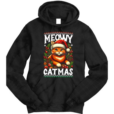 Kitten Xmas Ugly Meowy Catmas Cat Santa Christmas Tie Dye Hoodie