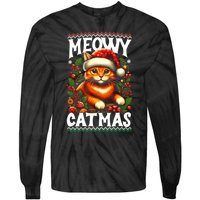 Kitten Xmas Ugly Meowy Catmas Cat Santa Christmas Tie-Dye Long Sleeve Shirt