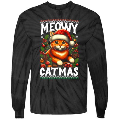 Kitten Xmas Ugly Meowy Catmas Cat Santa Christmas Tie-Dye Long Sleeve Shirt