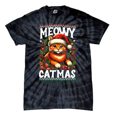 Kitten Xmas Ugly Meowy Catmas Cat Santa Christmas Tie-Dye T-Shirt