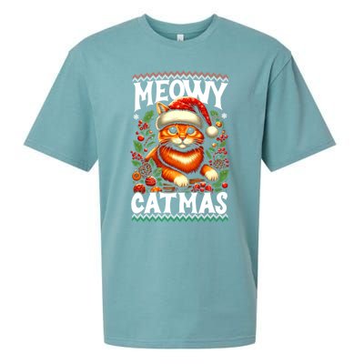 Kitten Xmas Ugly Meowy Catmas Cat Santa Christmas Sueded Cloud Jersey T-Shirt