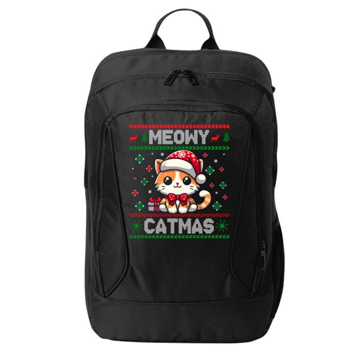 Kitten Xmas Ugly Meowy Catmas Cat Santa Christmas City Backpack