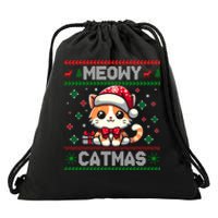 Kitten Xmas Ugly Meowy Catmas Cat Santa Christmas Drawstring Bag