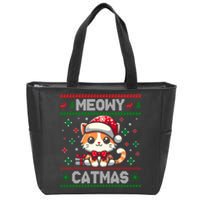 Kitten Xmas Ugly Meowy Catmas Cat Santa Christmas Zip Tote Bag