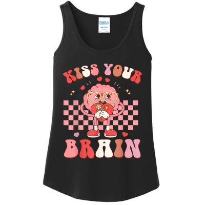 Kiss Your Brain Retro Valentines Day Valentine Teacher Squad Ladies Essential Tank