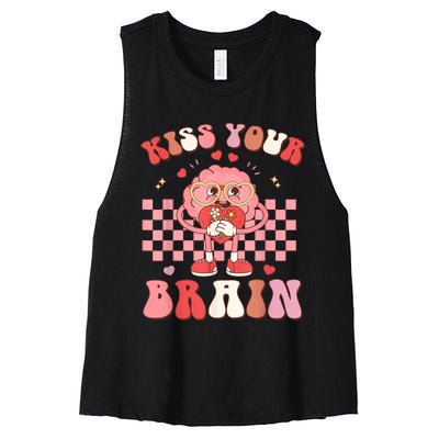 Kiss Your Brain Retro Valentines Day Valentine Teacher Squad Women's Racerback Cropped Tank