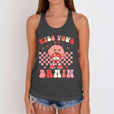 Kiss Your Brain Retro Valentines Day Valentine Teacher Squad Women's Knotted Racerback Tank