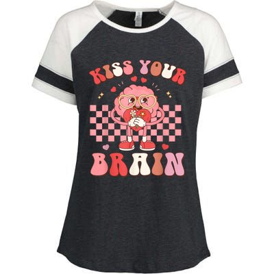 Kiss Your Brain Retro Valentines Day Valentine Teacher Squad Enza Ladies Jersey Colorblock Tee