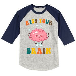 Kiss Your Brain Cute Funny Kids Colorblock Raglan Jersey