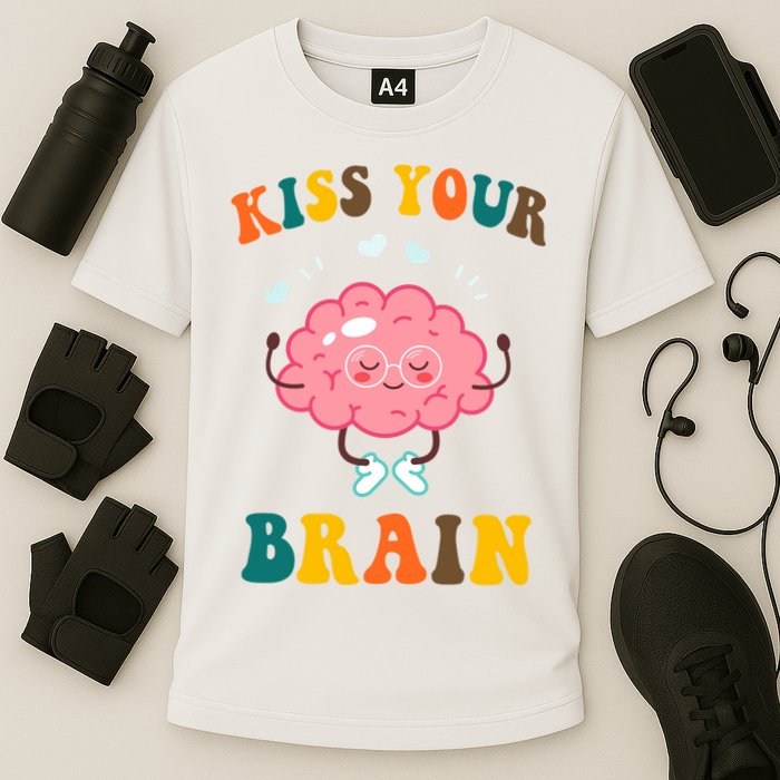 Kiss Your Brain Cute Funny Cooling Performance Crew T-Shirt