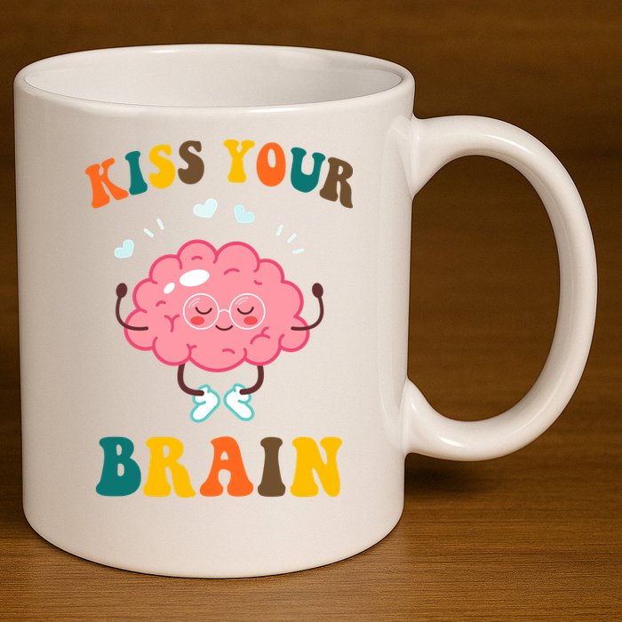 Kiss Your Brain Cute Funny 11oz C Handle Ceramic Mug