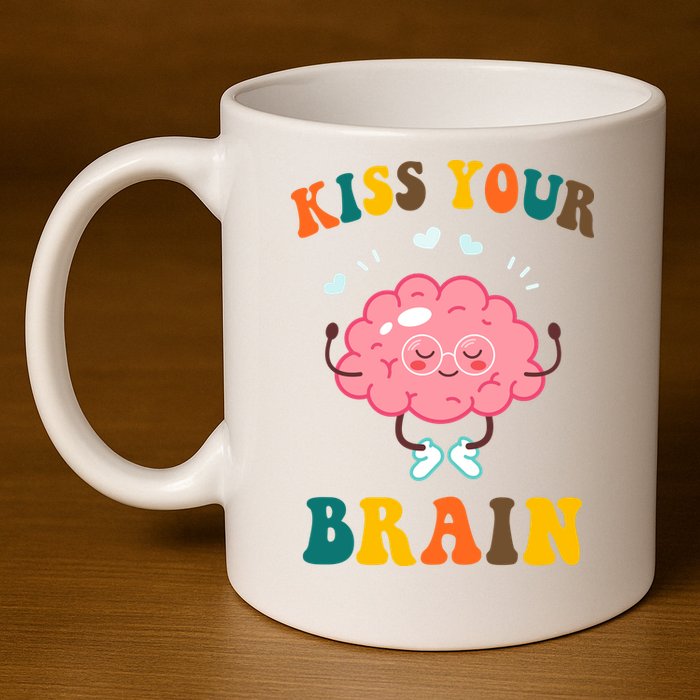 Kiss Your Brain Cute Funny 11oz C Handle Ceramic Mug