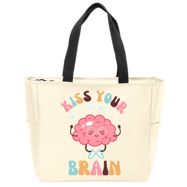 Kiss Your Brain Mental Health Brain Zip Tote Bag