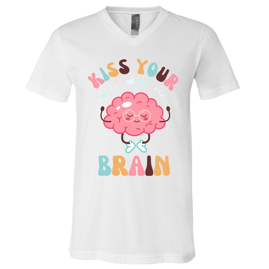 Kiss Your Brain Mental Health Brain V-Neck T-Shirt