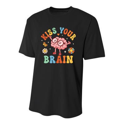 Kiss Your Brain Teacher For Back To School Youth Performance Sprint T-Shirt