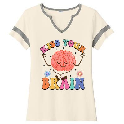 Kiss Your Brain Cute Teacher Appreciation Back To School Ladies Halftime Notch Neck Tee