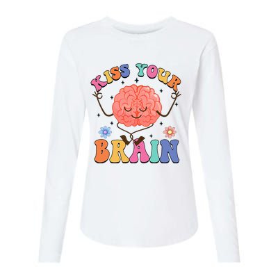 Kiss Your Brain Cute Teacher Appreciation Back To School Womens Cotton Relaxed Long Sleeve T-Shirt