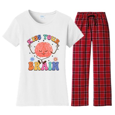 Kiss Your Brain Cute Teacher Appreciation Back To School Women's Flannel Pajama Set