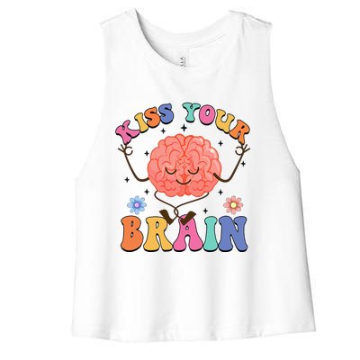 Kiss Your Brain Cute Teacher Appreciation Back To School Women's Racerback Cropped Tank