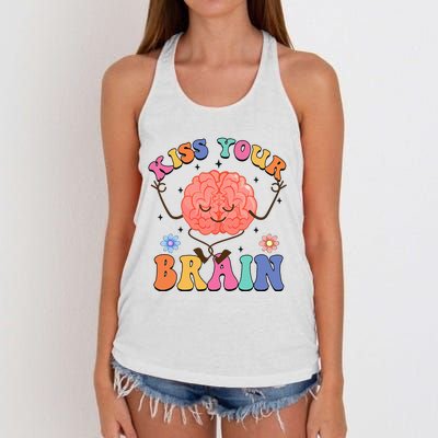 Kiss Your Brain Cute Teacher Appreciation Back To School Women's Knotted Racerback Tank