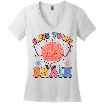 Kiss Your Brain Cute Teacher Appreciation Back To School Women's V-Neck T-Shirt