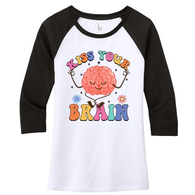 Kiss Your Brain Cute Teacher Appreciation Back To School Women's Tri-Blend 3/4-Sleeve Raglan Shirt