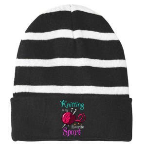 Knitting Yarn Craft Hand Knit Handcraft Knitters Knitting Striped Beanie with Solid Band