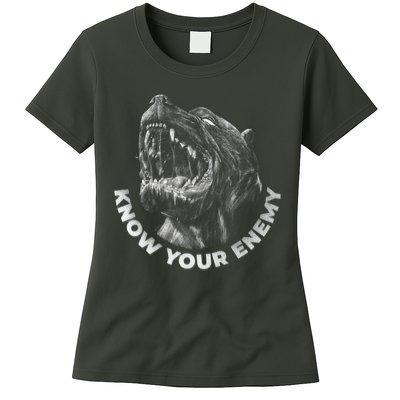 Know Your Enemy Realistic Pitbull Dog Womens T-Shirt