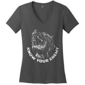 Know Your Enemy Realistic Pitbull Dog Women's V-Neck T-Shirt