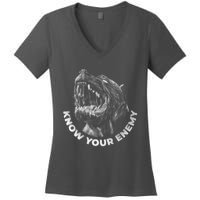 Know Your Enemy Realistic Pitbull Dog Women's V-Neck T-Shirt